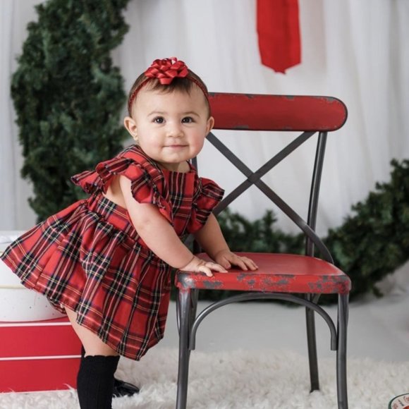 Plaid Tartan Christmas Girl Outfit Clothes Christmas Girl Dress Romper - Picture 9 of 15